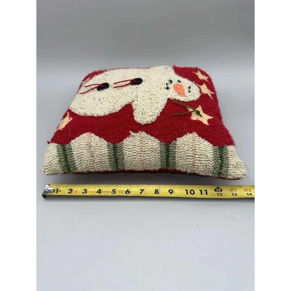 Vintage Snowman Hooked Pillow Christmas Decor Folk Art Velvet Back 12